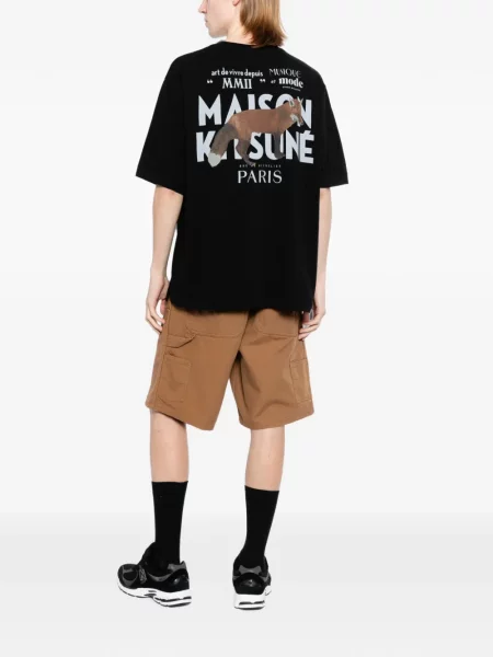 Tricou Maison Kitsune cu imagine negru