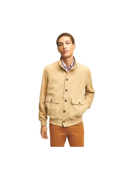 Kurtka skórzana Brooks Brothers beżowa