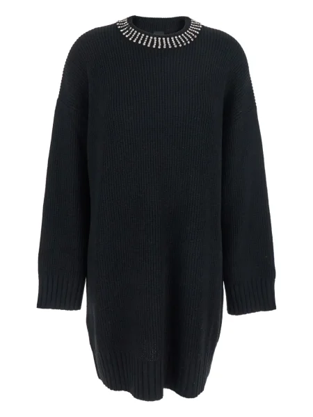 Sukienka mini Pinko z kryształkami garniturowa prążkowana czarna