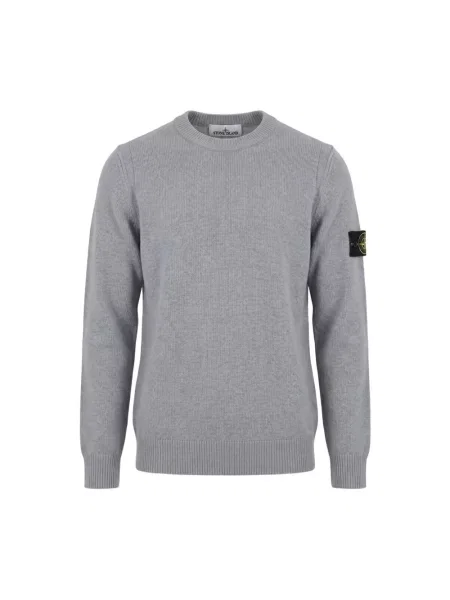 Sweter Stone Island wełniany z okrągłym dekoltem z kamieniami niebieski