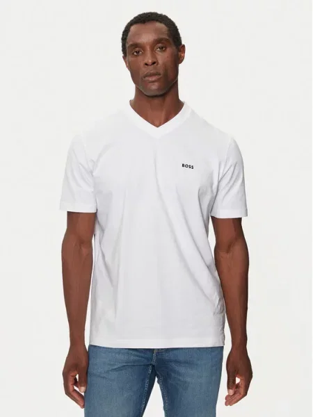 T-shirt z dekoltem w serek Boss biała