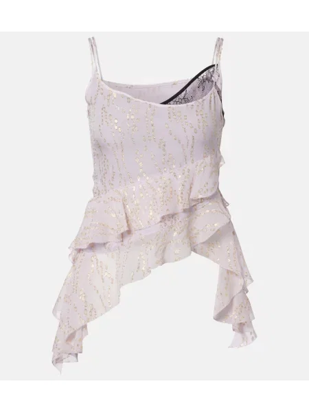 Jedwabny top Jacques Wei z nadrukiem asymetryczny fioletowy