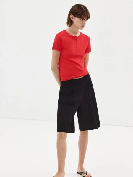 Sweter z cienkiej dzianiny z krótkim rękawem Kobieta XXS MANGO czerwony