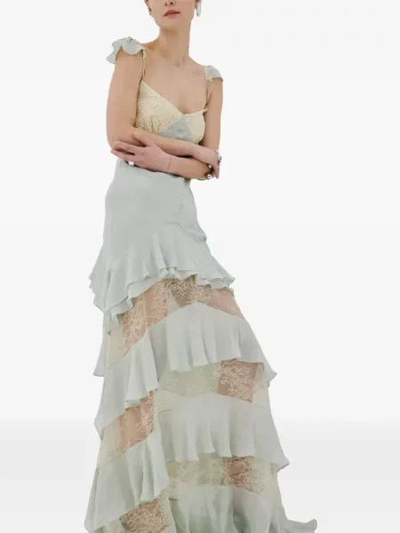 Rochie maxi De La Vali cu volane din dantelă verde