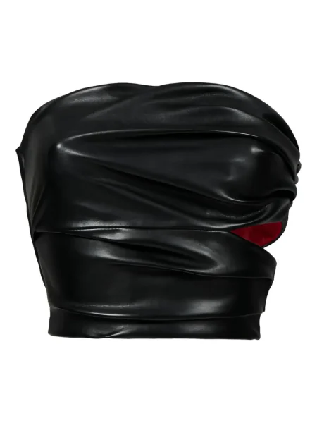 Top Lika skórzany drapowany czarny