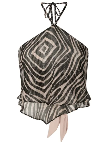 Top Amir Slama de mătase cu imagine cu model zebră negru