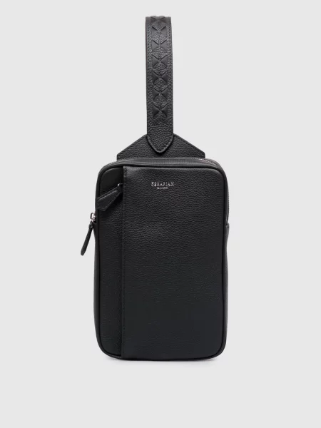 Кожаная сумка Serapian с лого синяя