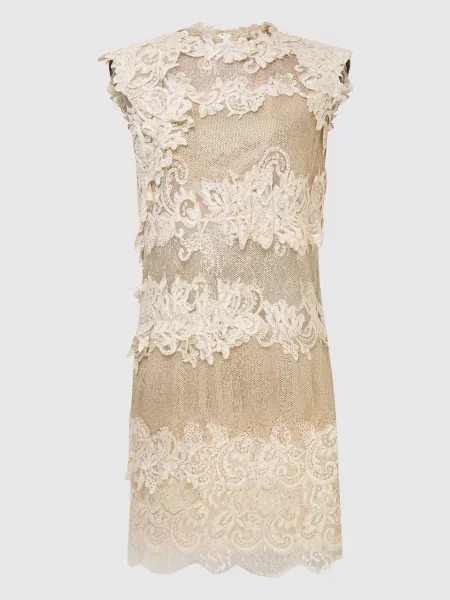 Кружевное платье Ermanno Scervino бежевое