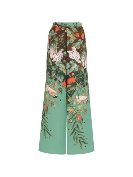 Pantaloni palazzo Amir Slama cu model floral cu imagine verde
