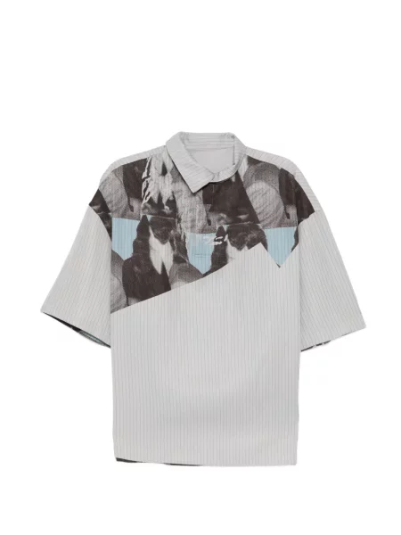 Tricou polo Croquis cu dungi cu imagine gri