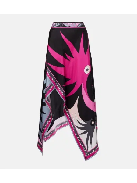 Fustă midi Pucci de mătase până la genunchi negru