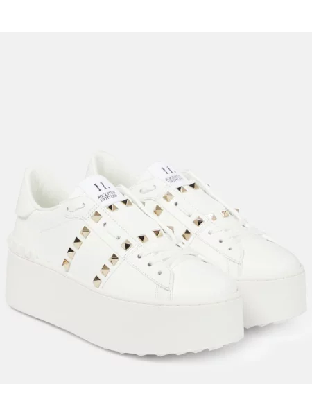 Sneakerși Valentino Garavani din piele cu platformă alb