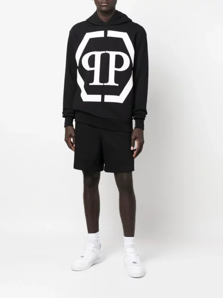 Raštuotas ilgas džemperis su gobtuvu Philipp Plein juoda