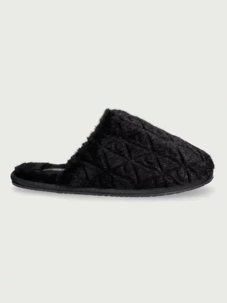 Calvin Klein papuče dámske HOME SLIPPER FUR AOP čierna