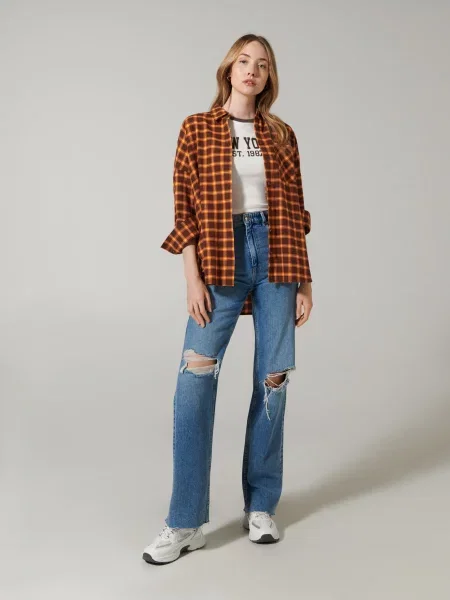 Картата сорочка oversize різнобарвний