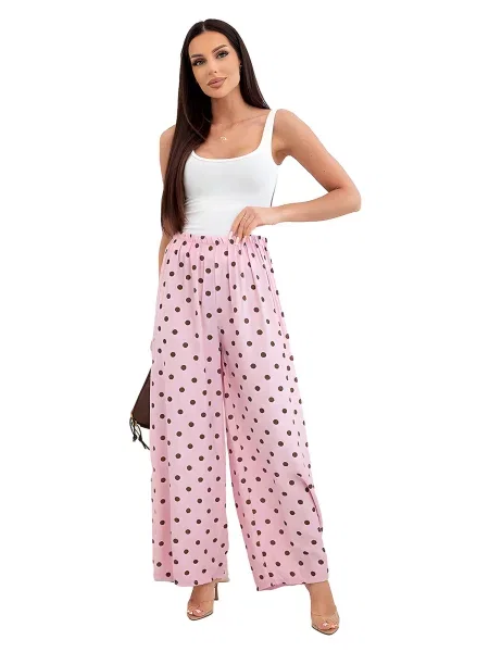 Polka dot široké letní kalhoty hnědé