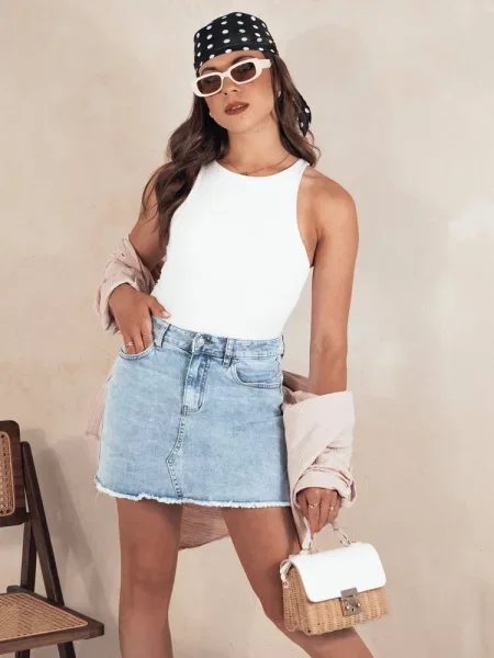 Fustă din denim Dstreet gri