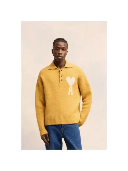 Dzianinowy sweter Ami Paris żółty