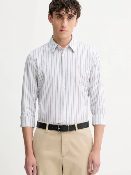 Košile Calvin Klein slim s klasickým límcem šedá