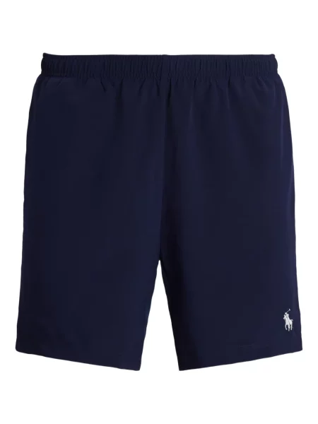 Haftowane szorty jeansowe Polo Ralph Lauren skórzane na ramiączkach niebieskie