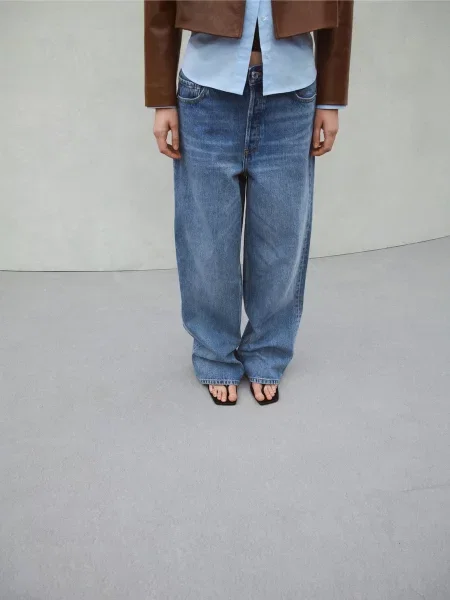 Широкі джинси MANGO світло-синій сині