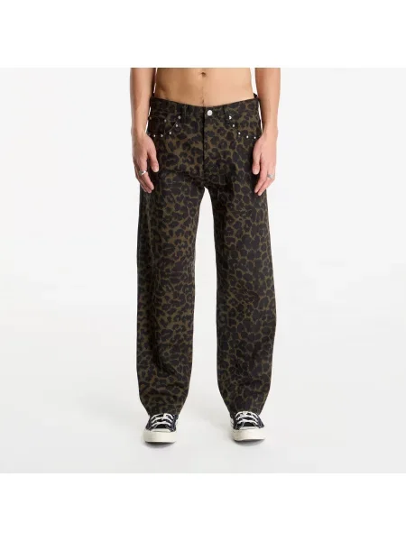 Τζιν Obey Studded Boxcar Straight Leg Denim Dark Leopard