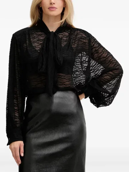 Bluză Haveone cu funde din dantelă negru