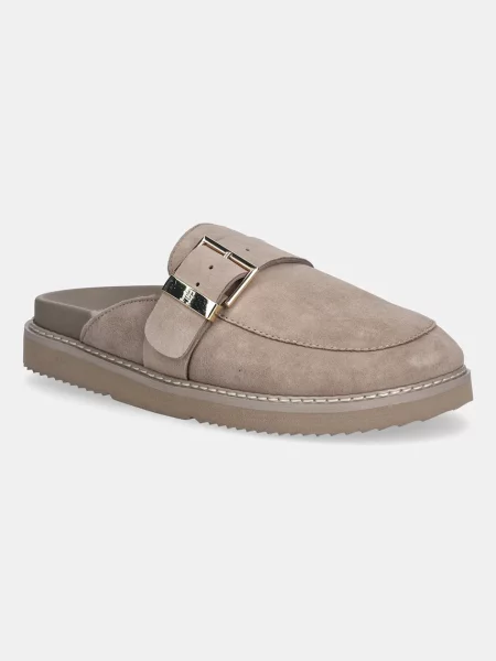Natikači iz semiša Tommy Hilfiger TH BUCKLE FUR SUEDE MULE bež