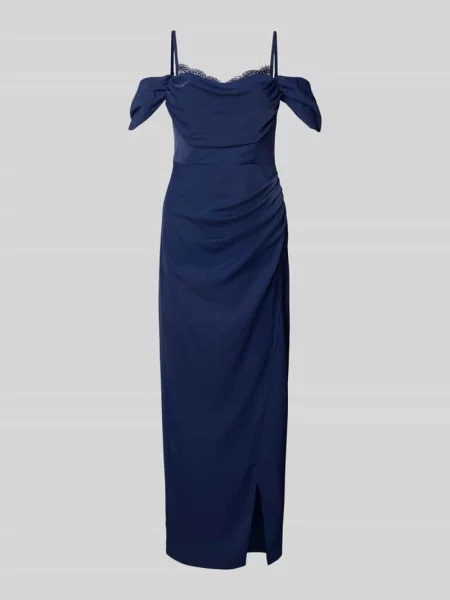 Sukienka wieczorowa z koronkowym obszyciem Lipsy granatowa