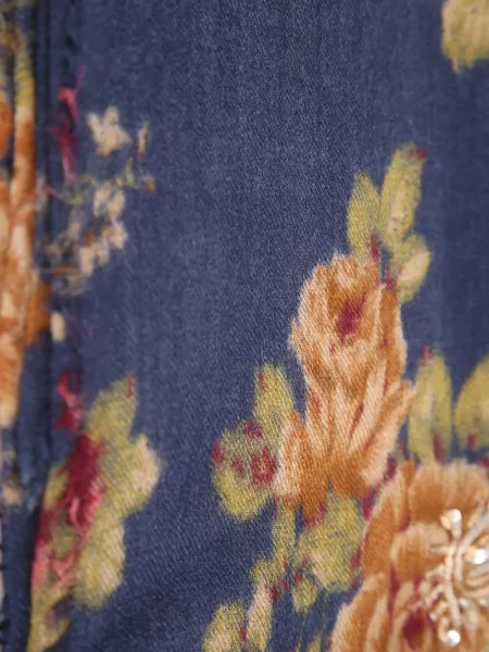 Fular Philippa 1970 cu franjuri cu model floral albastru