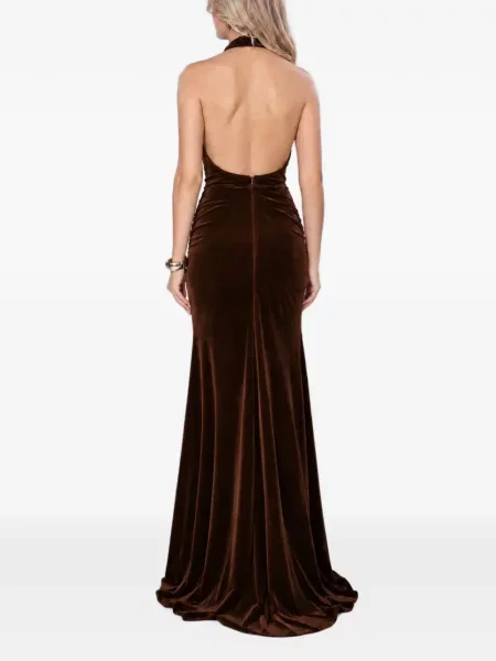 Rochie maxi Roserry cu gât halter maro