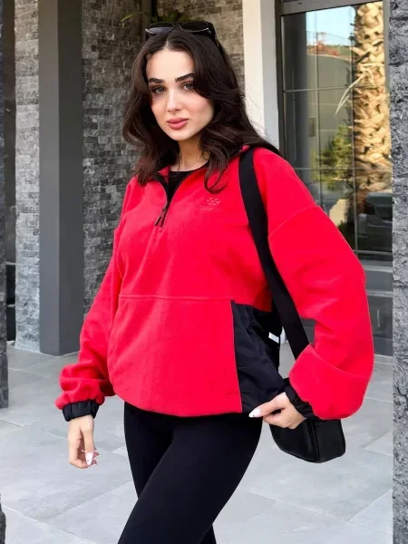 Tommy Life Flis jakna Sweatshirts vatreno crvena crna