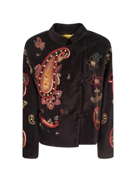 Geacă Philippa 1970 de catifea cu model paisley negru
