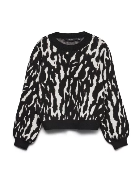 VERO MODA Pulover VMNANCY ecru / ciocolatiu negru