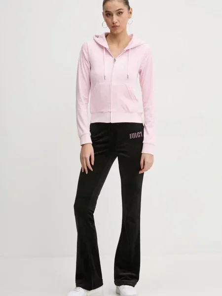 Juicy Couture bluza welurowa z kapturem wzorzysta różowy