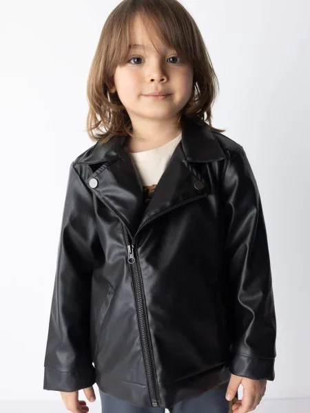 Kožený kabát Defacto černý