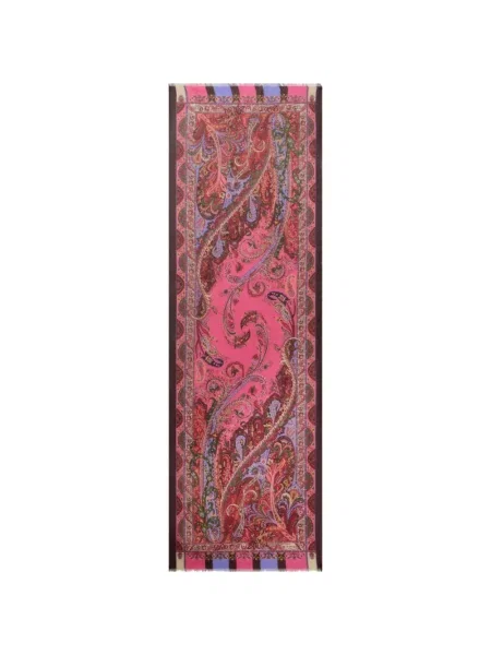 Fular Etro de mătase cu model floral roz