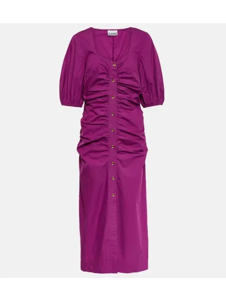 Rochie midi Ganni până la genunchi din poplin de costum violet