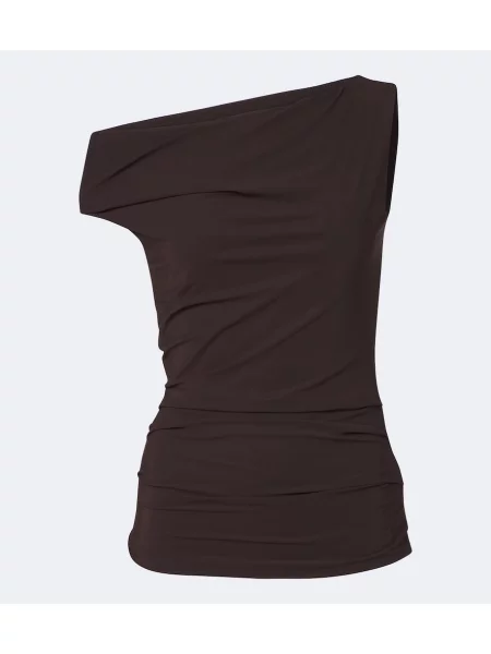 Top Agolde din jerseu asimetric drapat maro