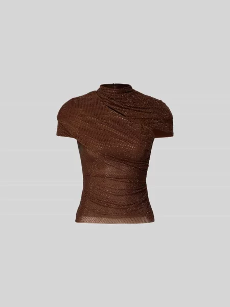 T-shirt o kroju slim fit z obszyciem kamieniami stras Self-portrait