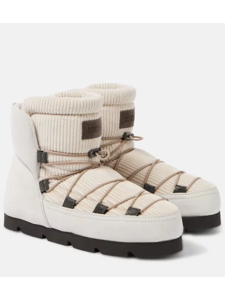 Botine Brunello Cucinelli de catifea cord alb