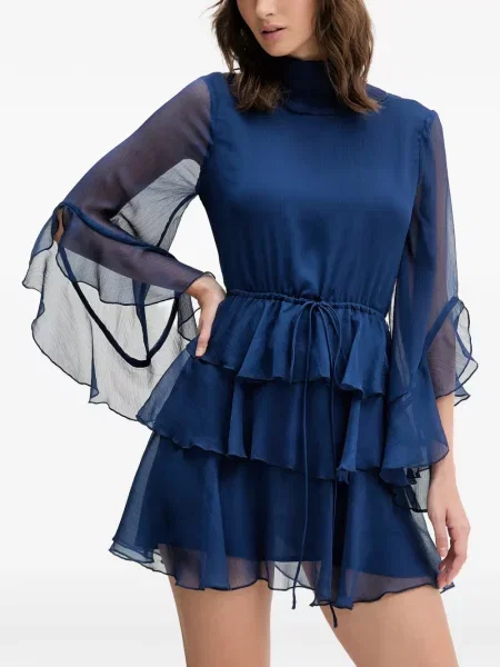Rochie Bardot cu volane albastru