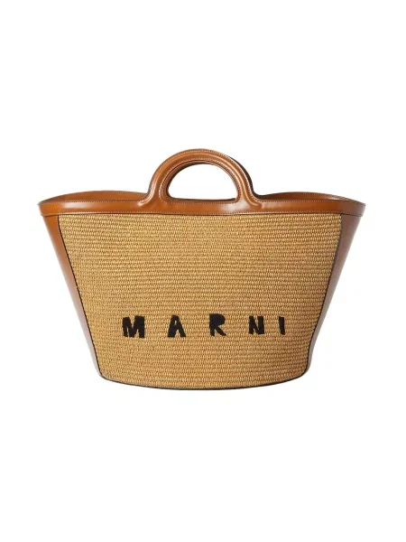 Shopperka Marni skórzana boho pleciona brązowa