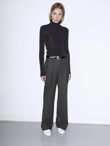 Sweter z golfem ze wełny antracytowy Kobieta XL MANGO