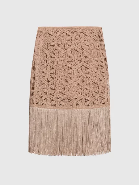 Ажурная юбка Twinset с бахромой коричневая