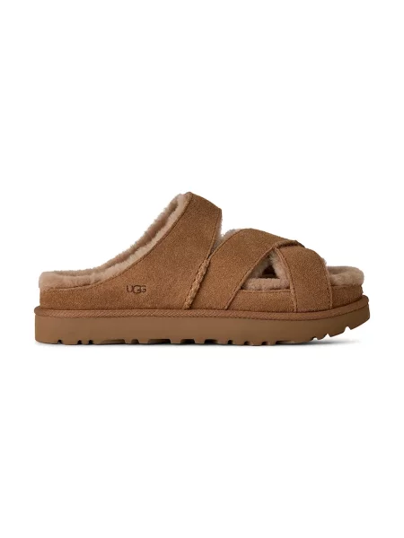 Natikači iz semiša UGG W Greenport Cross Strap Slide rjava