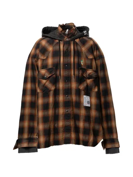 Cămașă Maison Mihara Yasuhiro în carouri cu glugă negru