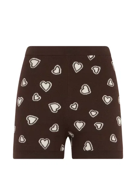 Pantaloni scurți Moschino de lână cu imagine cu motiv cu inimi maro