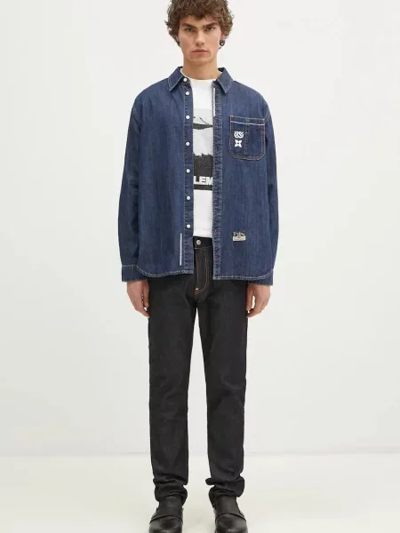 Джинсова сорочка Evisu Daicock Printed regular класичний комір синій