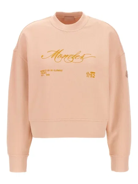 Haftowana bluza Moncler z okrągłym dekoltem różowa